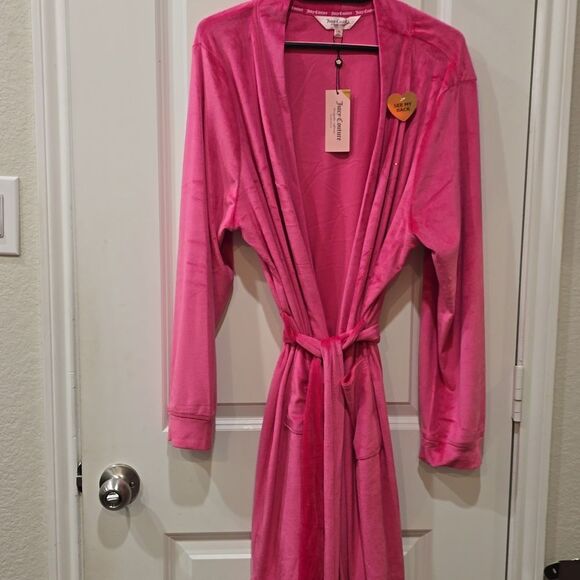 Juicy Couture Pink Rhinestone Logo Velour Robe- Pink Yarrow - Picture 4 of 5